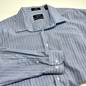 Nordstrom Mens Shop Trim Fit Non-Iron Dress Shirt in Blue and White Stripe 18.5